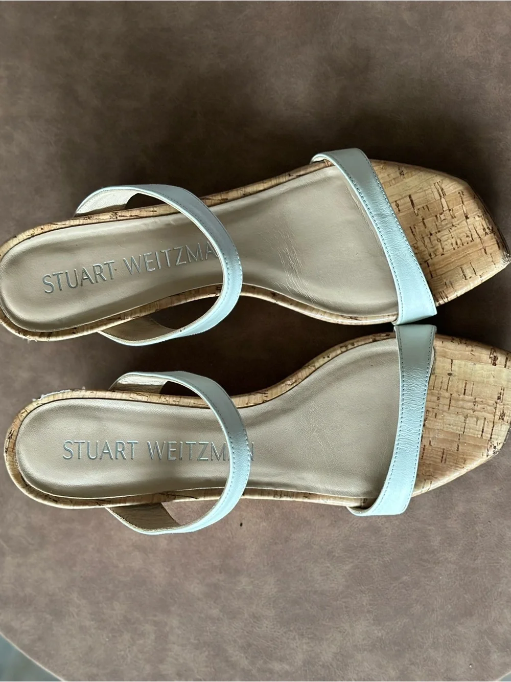 Stuart Weitzman White Leather Cork Wedge Sandals - Picture 4 of 4